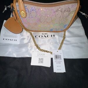 Coach Swinger 20 in rainbow crystals and vachetta leather trim